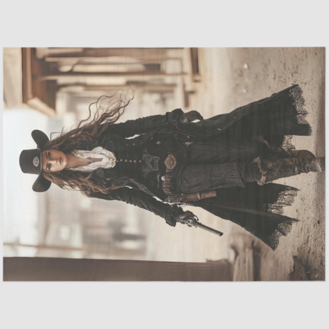 Papel De Seda Desalojar a Lady Sheriff al estilo occidental negr (Anverso)