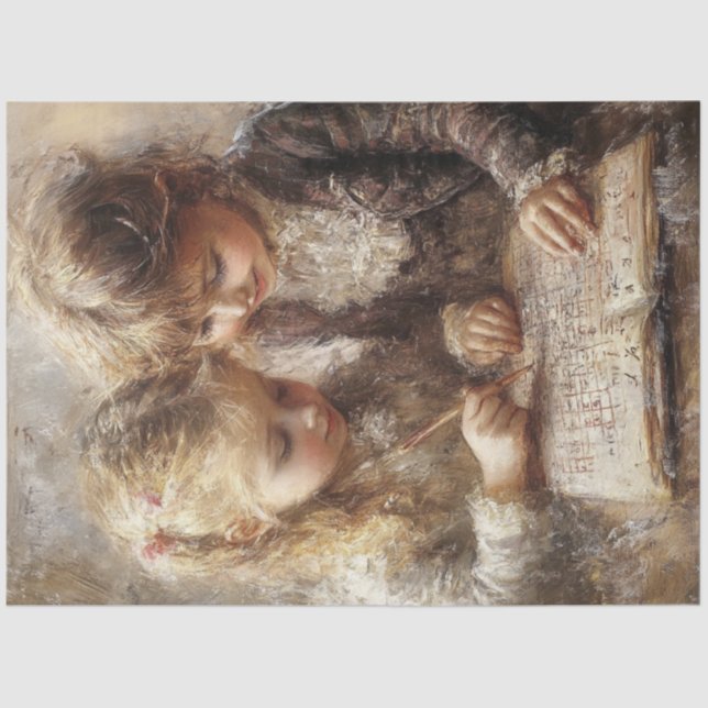 Papel De Seda Desalojar la encantadora Chica Doin Homework (Anverso)