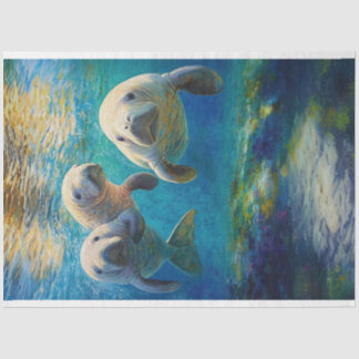 Papel De Seda Desalojar la familia de Manatee con vistas al océa