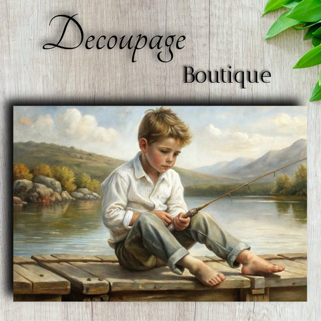 Papel De Seda Desalojo del niño pesquero de Mountain Lake Reveri (Mountain Lake Reverie Young Angler's Contemplation Decoupage Tissue Paper By Decoupage Boutique)