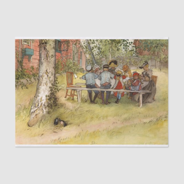 Papel De Seda Desayuno bajo el Big Birch por Carl Larsson (Anverso)