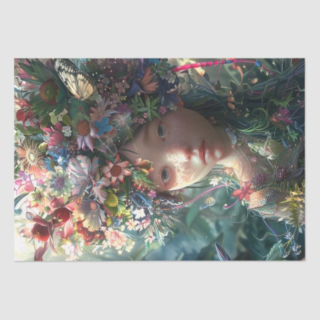 Papel De Seda Descarga de Chica de hadas cubiertas de flores (Anverso)