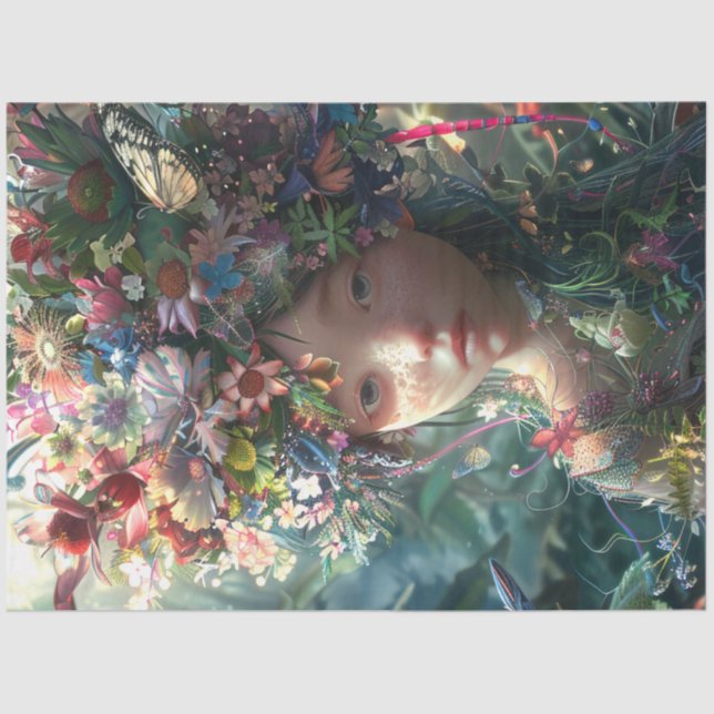 Papel De Seda Descarga de Chica de hadas cubiertas de flores (Anverso)