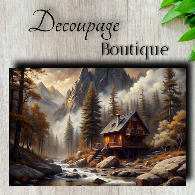 Papel De Seda Descarga de la retirada de cabinas de montaña (Mountain Cabin Retreat Decoupage Tissue Paper)