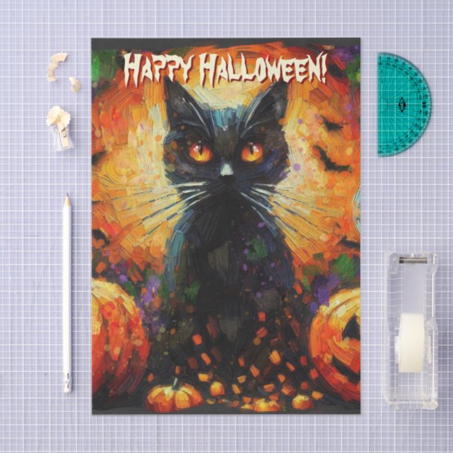 Papel De Seda Descarga personalizada de calabazas de gato negro (Artesanía)