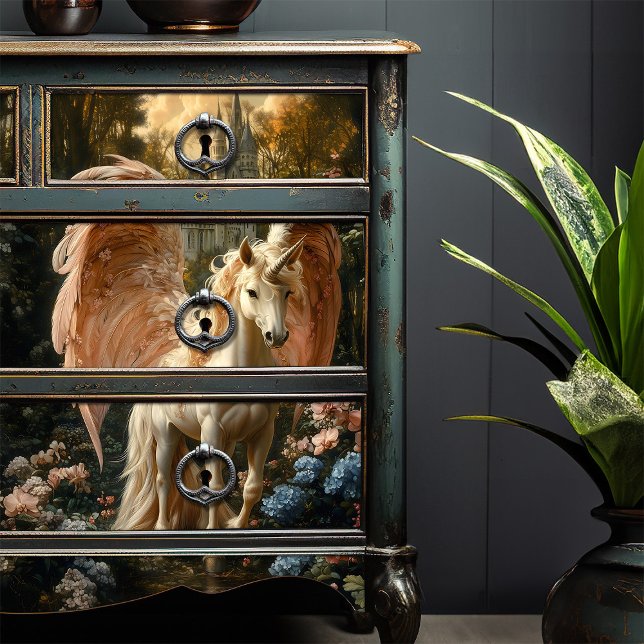 Papel De Seda Descenso de unicornio en bosques de fantasía rosa  (Subido por el creador)