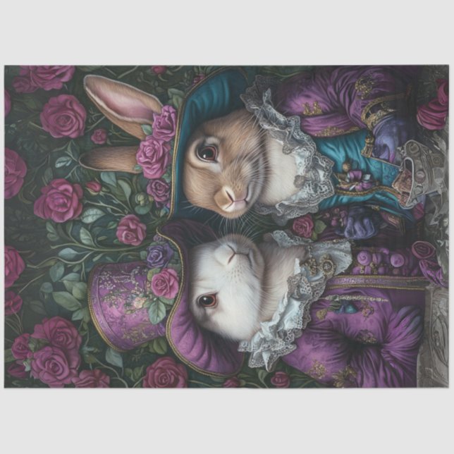 Papel De Seda Descifrar conejos morados de Pascua con atuendo vi (Anverso)