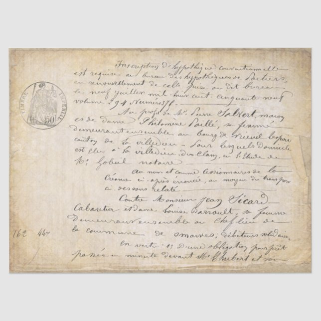 Papel De Seda Descodificación de script antiguo en francés (Anverso)