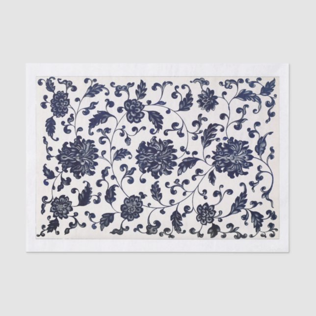 Papel De Seda Descomposición del patrón floral azul (Anverso)
