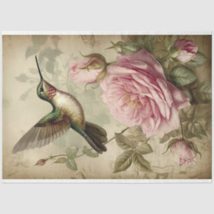 Papel De Seda Desconexión de colibrí y rosas rosadas
