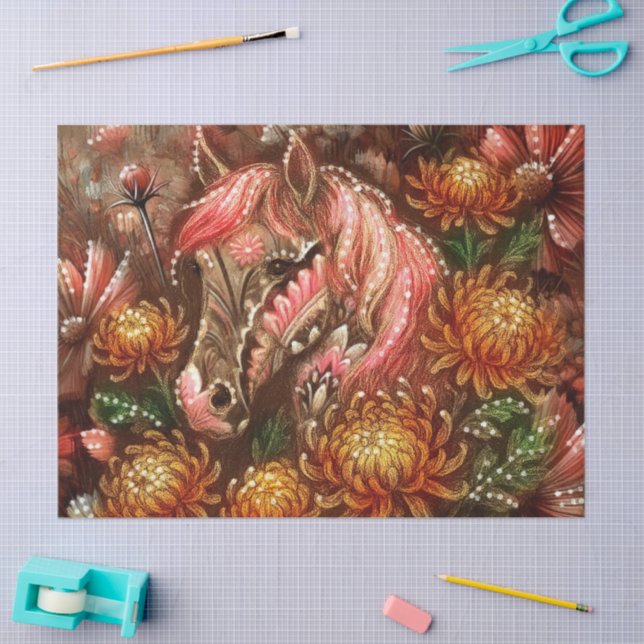 Papel De Seda Desconexión de crisantemas florales de caballos de (Artesanía)