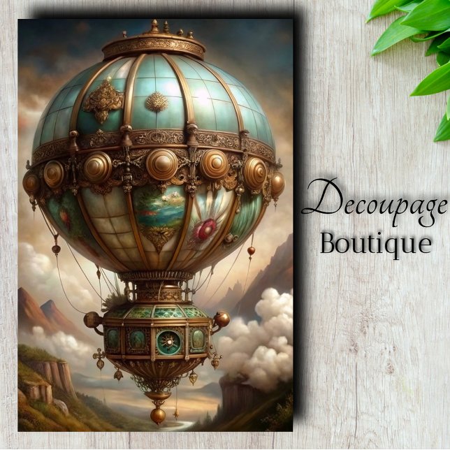 Papel De Seda Desconexión de globo de aire caliente Steampunk (Steampunk Hot Air Balloon Decoupage Tissue Paper)