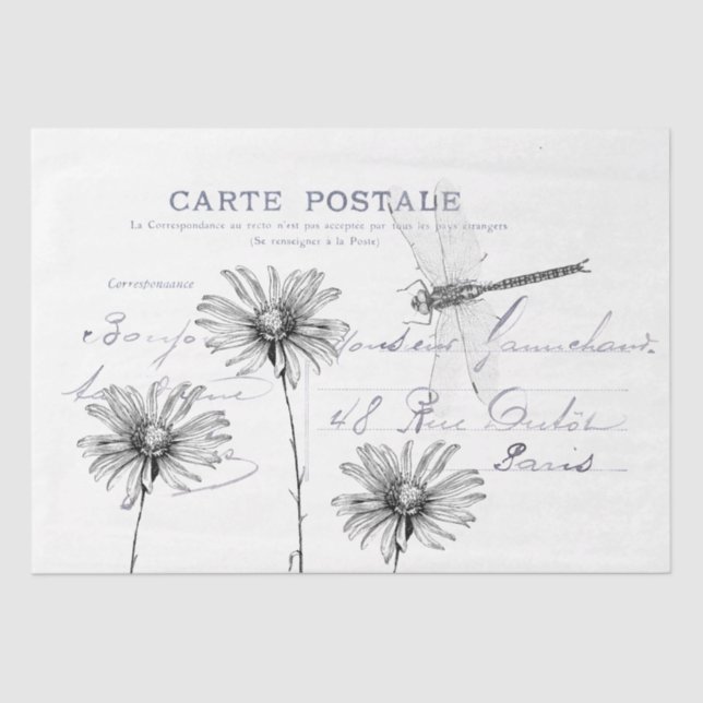 Papel De Seda Desconexión de la libélula de flores francesas de  (Anverso)