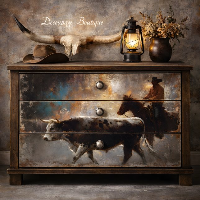 Papel De Seda Desconexión de la unidad de ganado (Cattle Drive Decoupage Tissue Paper Mockup)