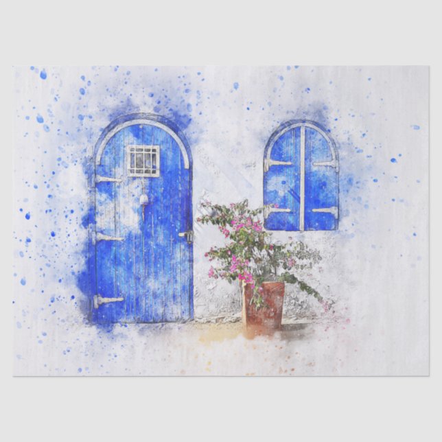 Papel De Seda Desconexión de la ventana azul y la acuarela de la (Anverso)