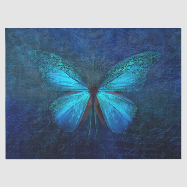 Papel De Seda Desconexión de mariposa azul turquesa (Anverso)
