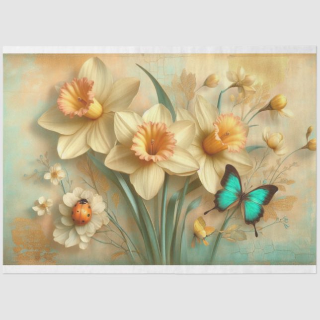 Papel De Seda Desconexión de mariposas de Daffodils de Springtim (Anverso)