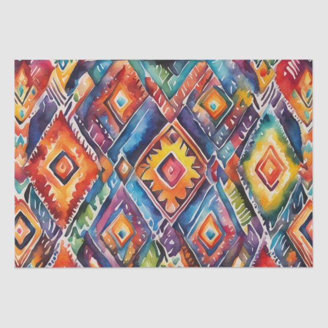 Papel De Seda Desconexión de patrón latino de acuarela brillante (Anverso)