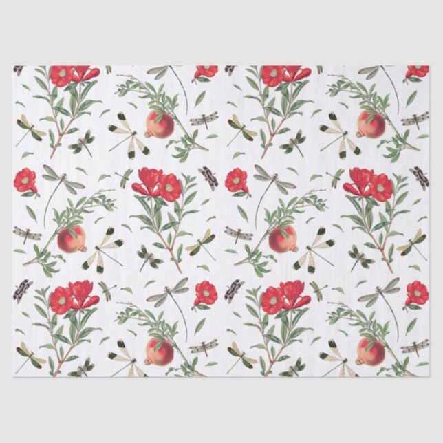 Papel De Seda Desconexión de patrones de libélulas y granadas (Anverso)