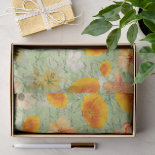Papel De Seda Desconexión de patrones florales verdes y amarillo