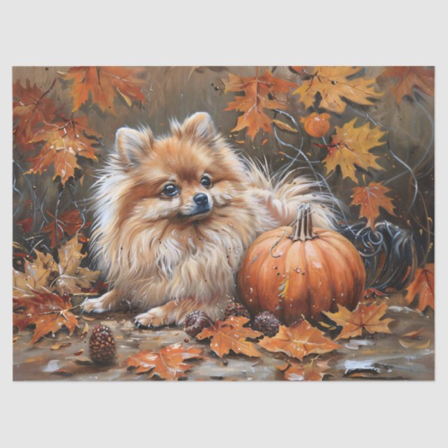 Papel De Seda Desconexión de perro de Pomerania de otoño (Anverso)