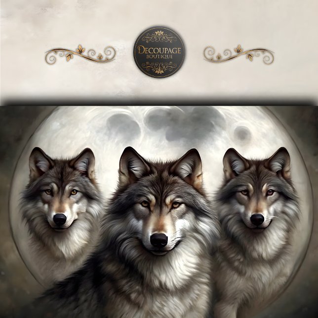 Papel De Seda Desconexión del paquete Lobo Lunar (Lunar Wolf Pack Decoupage Tissue Paper)