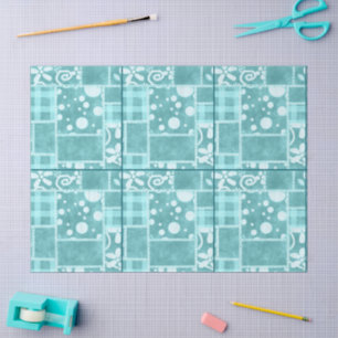 Papel De Seda Desconexión del patrón floral de Gingham Verde azu