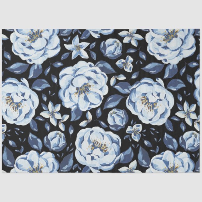 Papel De Seda Desconexión floral de Navy Blue peony (Anverso)