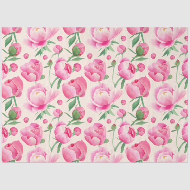 Papel De Seda Desconexión floral de peones rosados (Anverso)