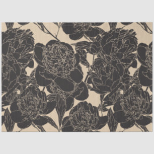 Papel De Seda Desconexión floral de peony negro