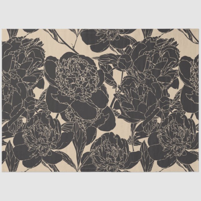 Papel De Seda Desconexión floral de peony negro (Anverso)