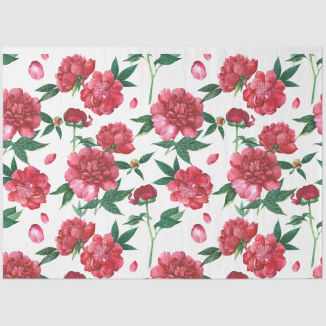 Papel De Seda Desconexión floral de peony rojo (Anverso)