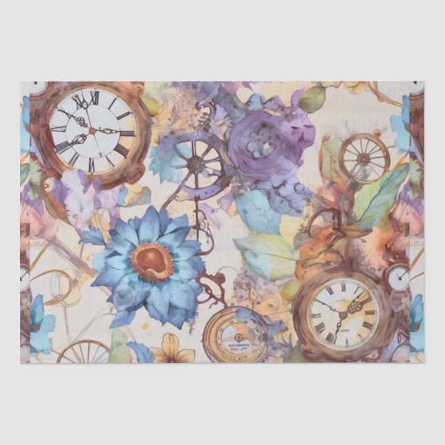 Papel De Seda Desconexión Floral Ephemera Steampunk (Anverso)