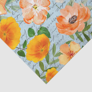 Papel De Seda Desconexión floral moderna de color gris azul amar