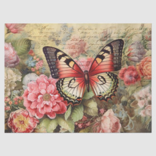 Papel De Seda Desconexión floral y mariposa de época