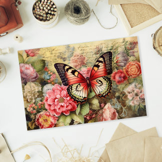 Papel De Seda Desconexión floral y mariposa de época