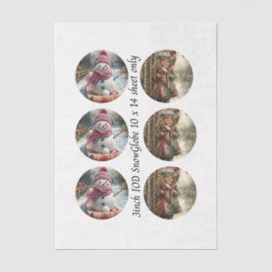 Papel De Seda Descoupage 3" Molde Globo de Nieve Muñeco de Nieve