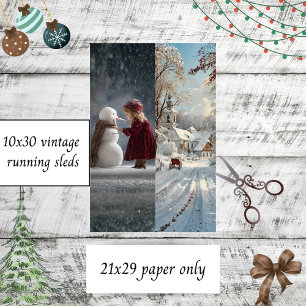 Papel De Seda Descoupage Niño Muñeco de Nieve Iglesia Invierno C