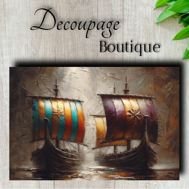 Papel De Seda Desembarco de barcos vikingos (Viking Ships Sailing Decoupage  Tissue Paper)