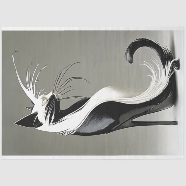 Papel De Seda Desenfundar gato blanco negro en zapatos de tacón  (Anverso)