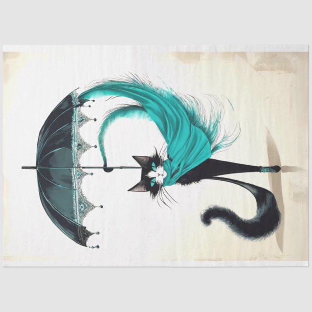 Papel De Seda Desenfundar gato negro en paraguas de tacón alto (Anverso)