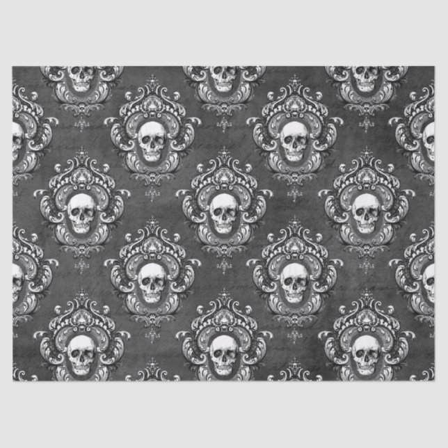 Papel De Seda Desengaño gótico gris y calavera (Anverso)
