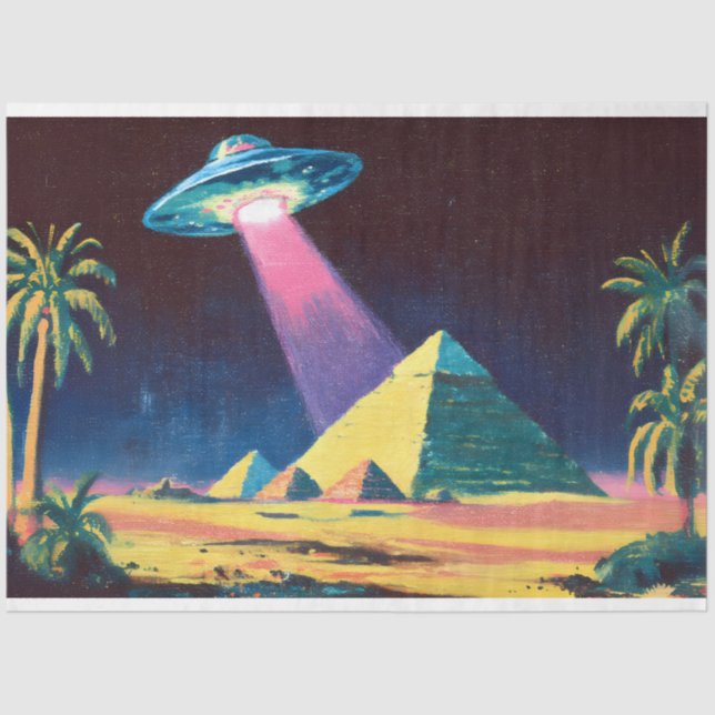 Papel De Seda Desenlace Alien UFO Egipcio Pyramids (Anverso)