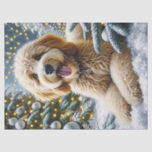 Papel De Seda Desenlace Cute Goldendoodle Winter Wonderland