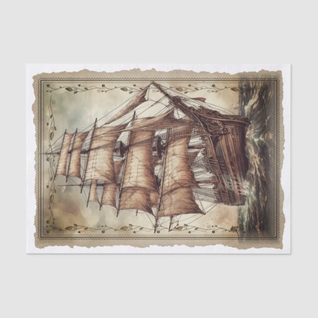 Papel De Seda Desenlace de barco de vela de época victoriana (Anverso)