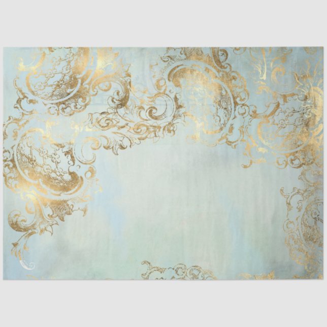 Papel De Seda Desenlace de coordenadas azul turbio de oro de Pea (Anverso)