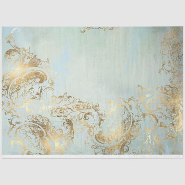 Papel De Seda Desenlace de coordenadas dorado y azul turbio del  (Anverso)