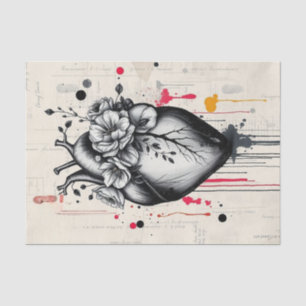 Papel De Seda Desenlace de corazón de medios mixtos en blanco y 