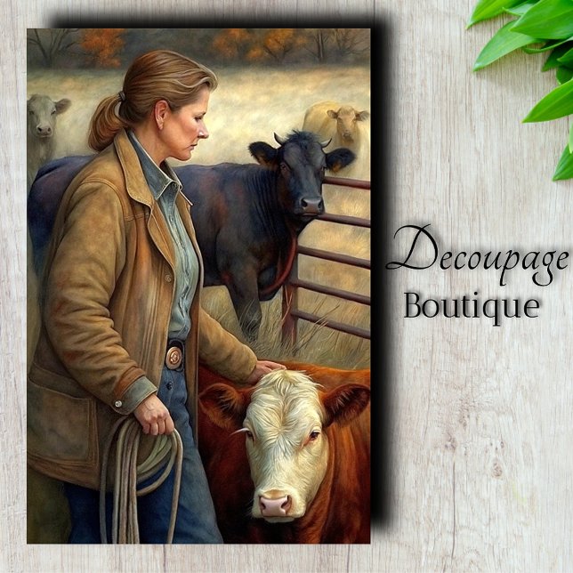 Papel De Seda Desenlace de ganado de rancho (Ranch Woman Cattle Decoupage Tissue Paper)