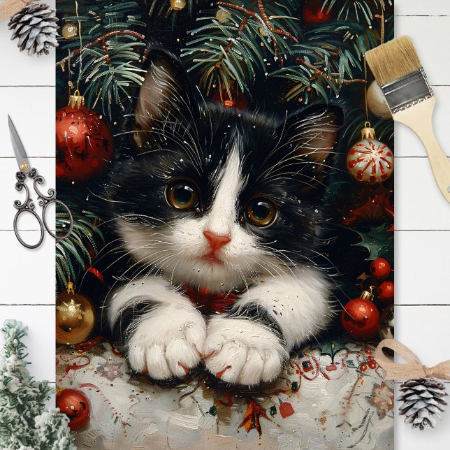 Papel De Seda Desenlace de gato de Navidades de gatito de Tuxedo (Subido por el creador)